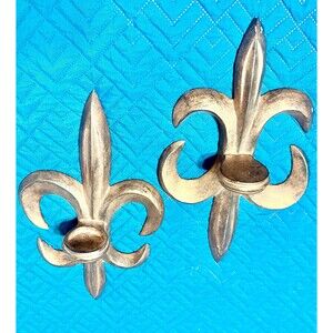 Fleur de Lis Candle Holder Set | Distressed Gold French Country Decor